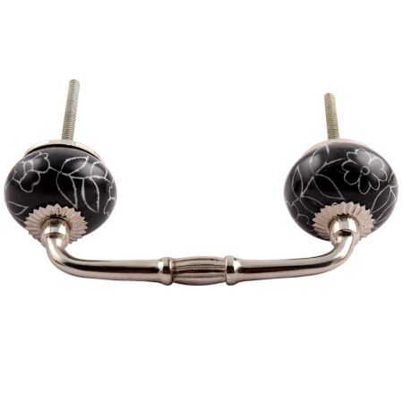 Black Leaf Floral Ceramic Bridge Handle